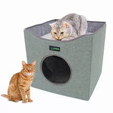 Load image into Gallery viewer, JESPET Foldable Cat Condo, Cat Cube House &amp; Sleepping Bed with Lying Surface and 2 Reversible Cushions, Cat Hiding Place, Cat Cave, Linenette Fabric, Felt and Engineered Wood, Scratch Resista
